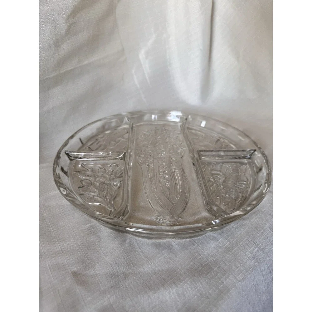 Indiana Glass Vintage Platter Relish Tray Heavy Pressed Glass 10 1/4 Inches